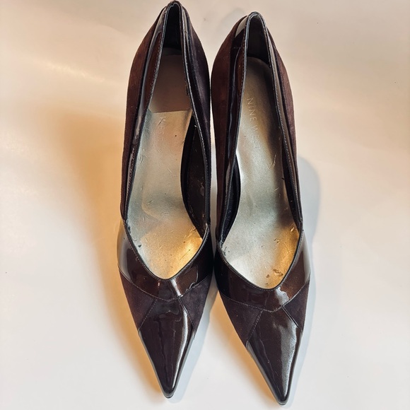 Nine West Brown Pointed Toe Suede Patent Leather Shoes Size 8 - Picture 3 of 15